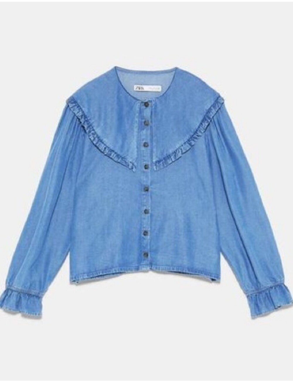 Zara Womens Peter Pan Wide Collar Lyocell Button Up Blouse Size XS - Picture 2 of 9